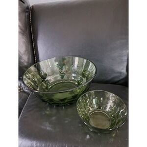1960s Avocado‎ Green Chip and Dip Glass Bowl Set Indiana Vintage MCM